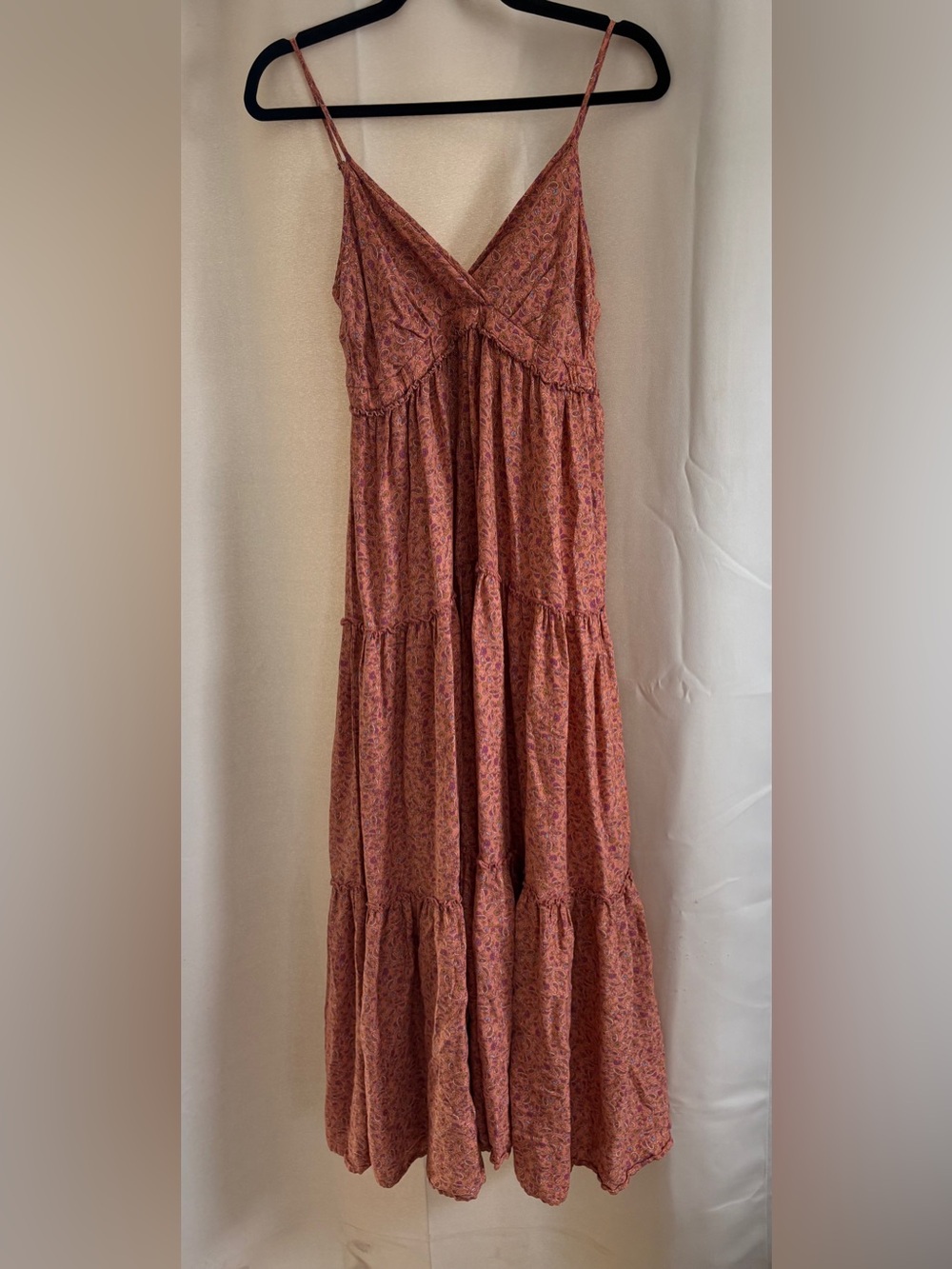 Lucky Brand Women's XS Orange Paisley Tiered Cami Maxi Dress Boho Sleeveless